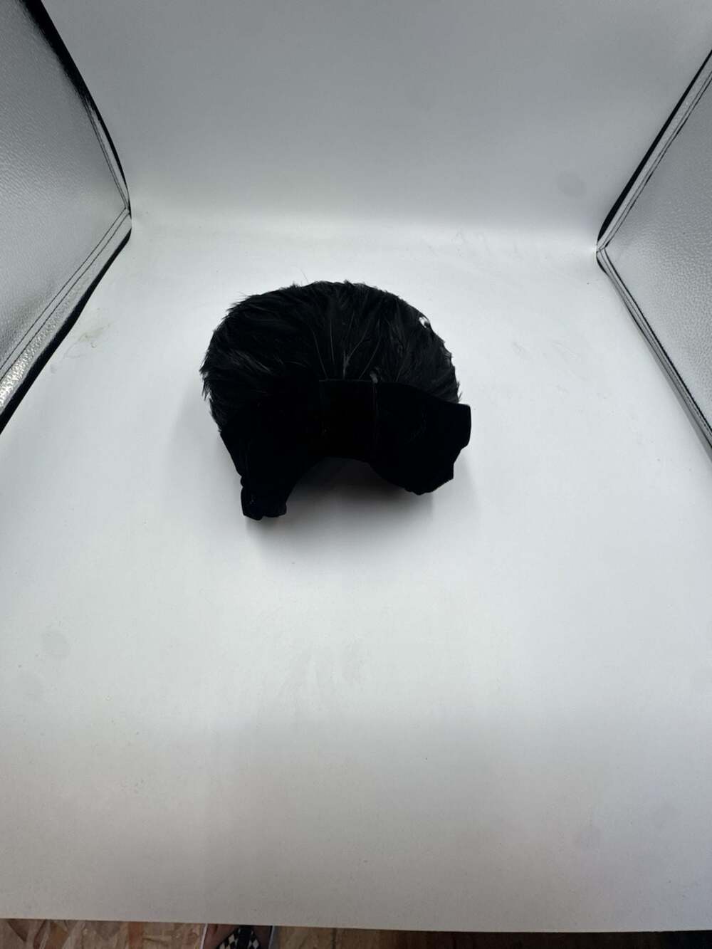 Vintage Black Feather Pillbox Hat with Velvet Bow Trim